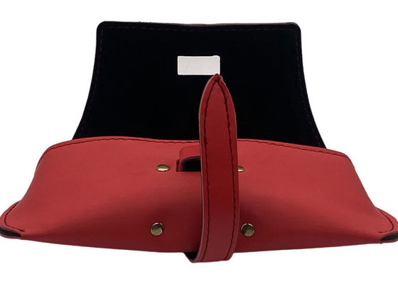 Red Belt Closure Leather Glasses Pouch