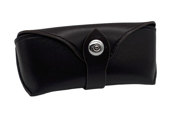 Nubuck Black Leather Glasses Case , Belt Buckle Leather Eyeglass Pouch