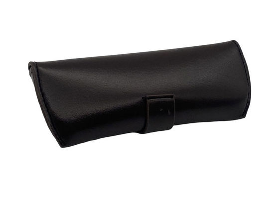 Nubuck Black Leather Glasses Case , Belt Buckle Leather Eyeglass Pouch