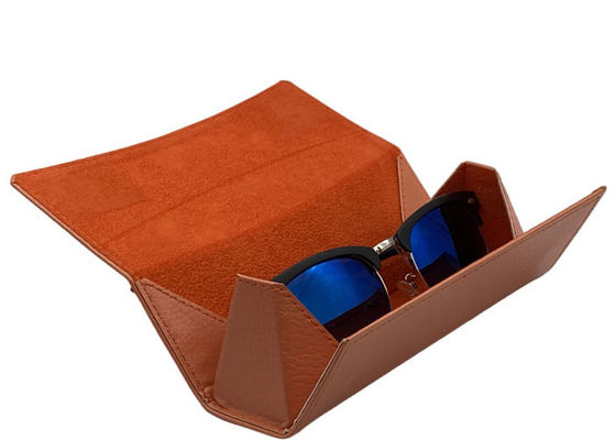 Brown Leather Wrapped Custom Glasses Cases Magnetic Closure