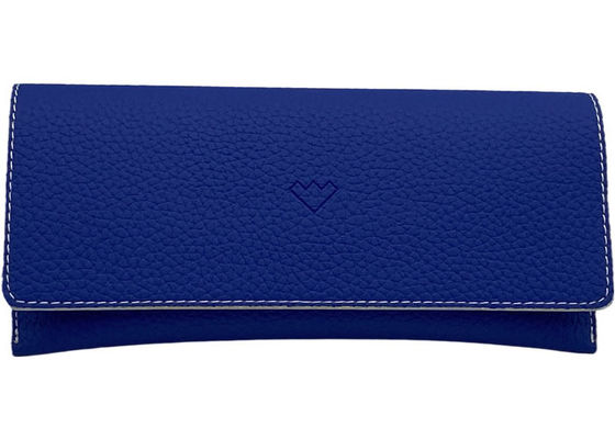 Blue Paint Edge Big Frame Handmade Leather Glasses Case With Magnetic Closure