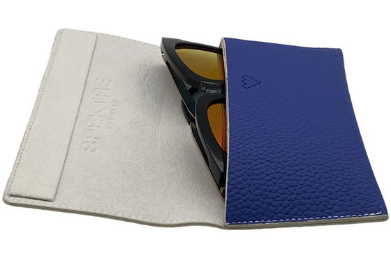 Blue Paint Edge Big Frame Handmade Leather Glasses Case With Magnetic Closure