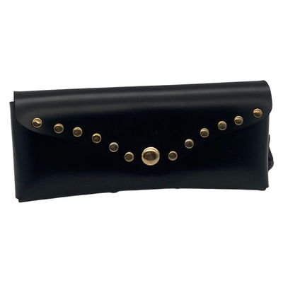 Black Customizable Leather Glasses Case Embossed Logo Easy Carrying