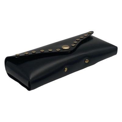 Black Customizable Leather Glasses Case Embossed Logo Easy Carrying