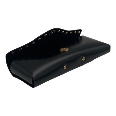 Black Customizable Leather Glasses Case Embossed Logo Easy Carrying
