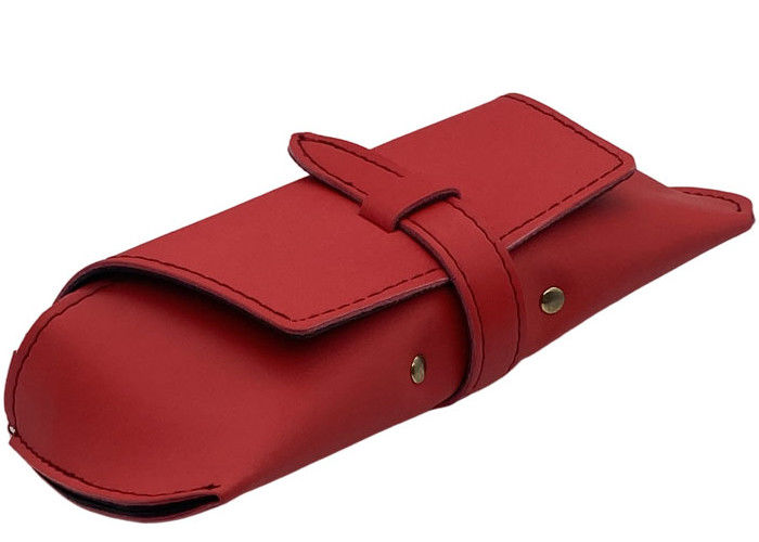 Red Belt Closure Leather Glasses Pouch