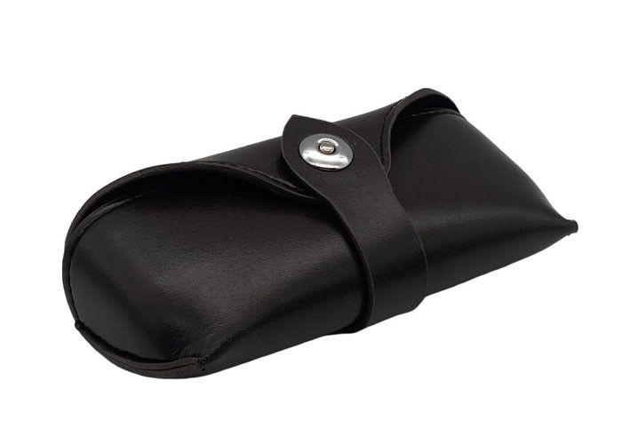 Nubuck Black Leather Glasses Case , Belt Buckle Leather Eyeglass Pouch