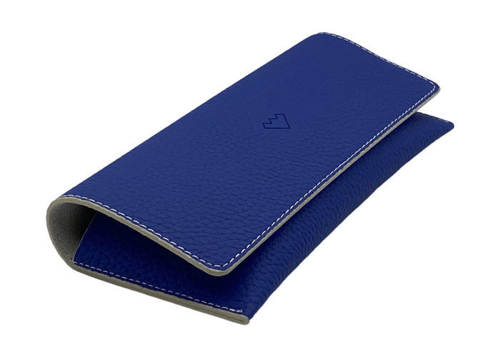 Blue Paint Edge Big Frame Handmade Leather Glasses Case With Magnetic Closure