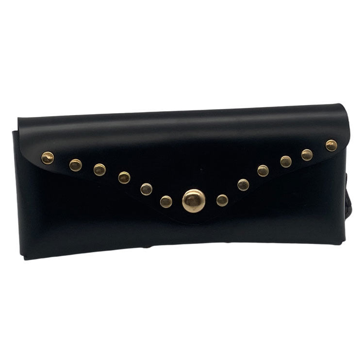 Black Customizable Leather Glasses Case Embossed Logo Easy Carrying